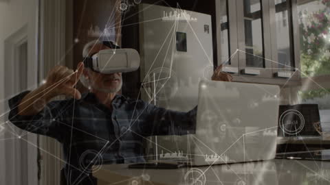 Man in Virtual Reality Headset Engaging with Digital Interface