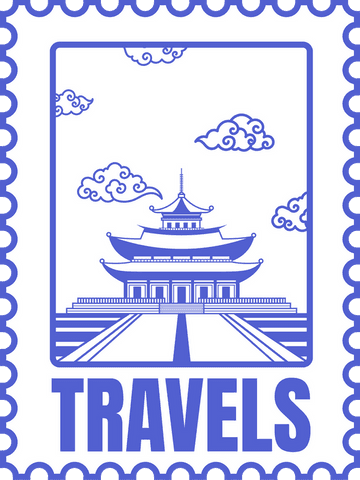 Blue Pagoda Travel Stamp Design with Transparent Background - Download Free Stock Videos Pikwizard.com