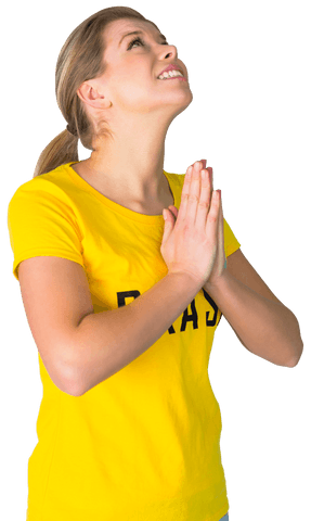 transparent image female fan praying wearing brazil shirt - Download Free Stock Videos Pikwizard.com