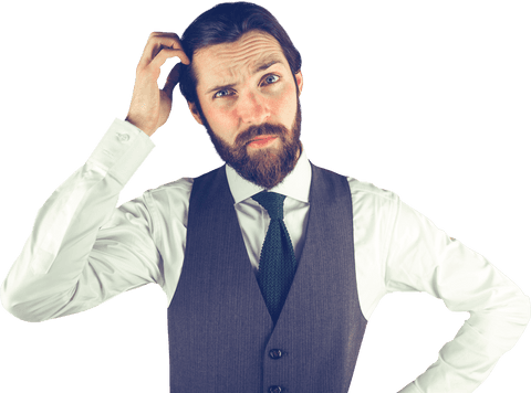 Transparent Background of Confused Businessman with Beard