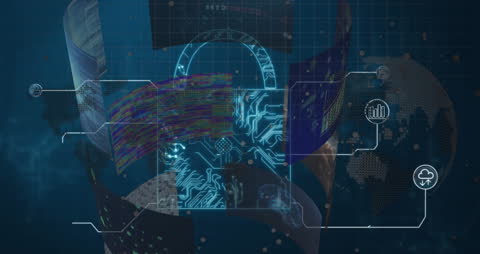 Digital Security Padlock Overlay on Data Processing Screens