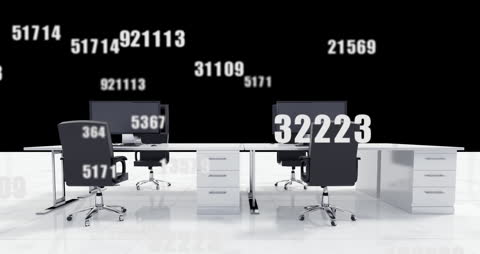 Digital Office with Floating Data Visualization Numbers