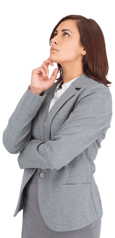 Contemplative Businesswoman with Hand on Chin on Transparent Background