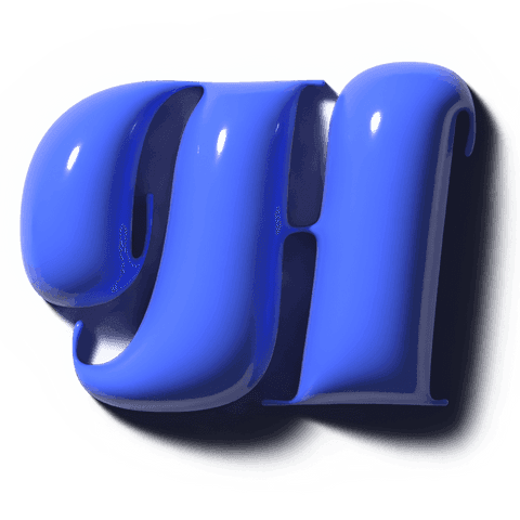 Glossy blue 3d typography on transparent background with reflective sculptural letters