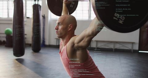 Caucasian Male Lifting Weights with Digital Overlay in Gym - Download Free Stock Images Pikwizard.com