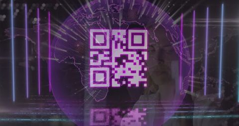 futuristic purple qr code with digital world background - Download Free Stock Images Pikwizard.com