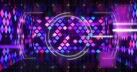 Futuristic digital interface with circular scanner and colorful lights