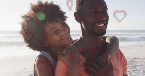 Romantic African American Couple Enjoying Beach Embrace
