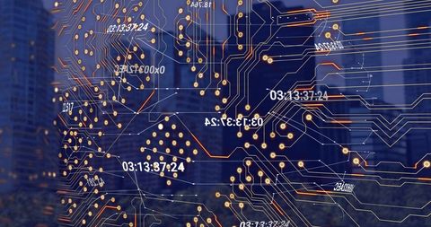 Abstract Data Overlay with Cityscape and Circuit Board - Download Free Stock Images Pikwizard.com