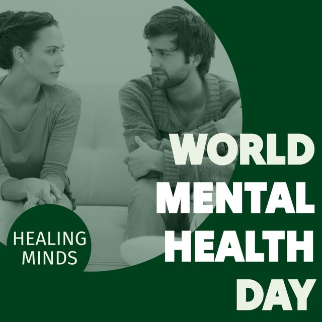 Illustration depicting mental health awareness where a therapist is engaged in conversation with a patient during World Mental Health Day. Useful for promoting mental health events, counseling services, and awareness campaigns.