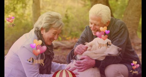 Senior Couple Enjoying Time with Dog in Enchanted Forest