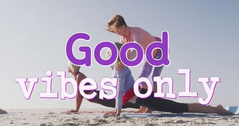 Women Doing Yoga on Sunny Beach Promoting Positive Vibes - Download Free Stock Images Pikwizard.com