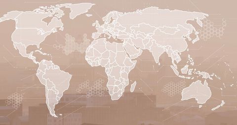 World Map with Financial Data Overlaid on Cityscape - Download Free Stock Images Pikwizard.com