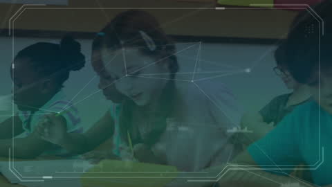 Diverse Group of Children Learning with Digital Overlay