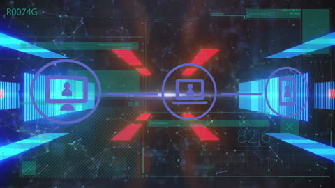 Futuristic Global Network with Tech Icons and Neon Aesthetics