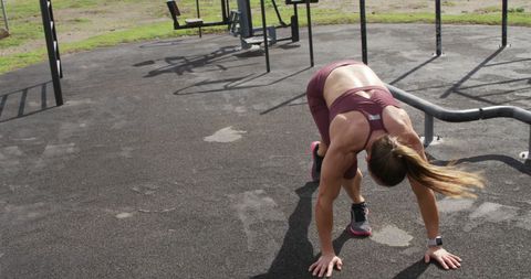 Athletic Woman Stretching at Urban Park Workout Station - Download Free Stock Images Pikwizard.com