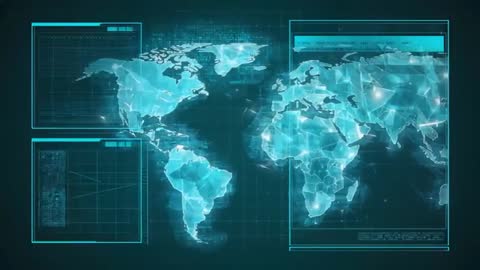 Futuristic Digital World Map Interface with Network Nodes