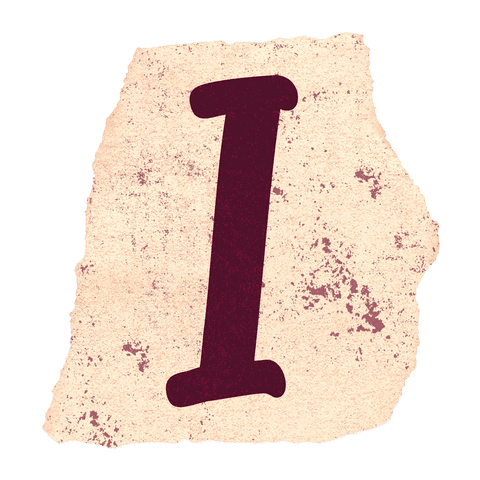 Rustic maroon letter i on transparent vintage paper texture