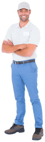 Transparent male figure standing smiling in casual clothing