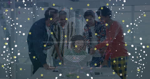 Digital Security Overlay on Office Team Celebration