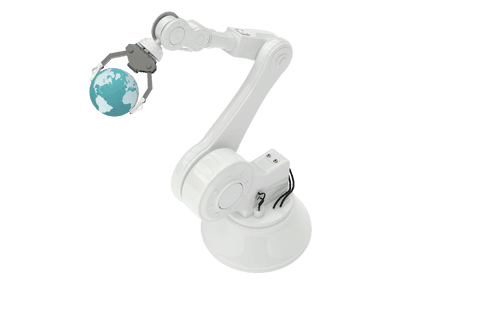 Transparent robotic arm holding globe concept illustration