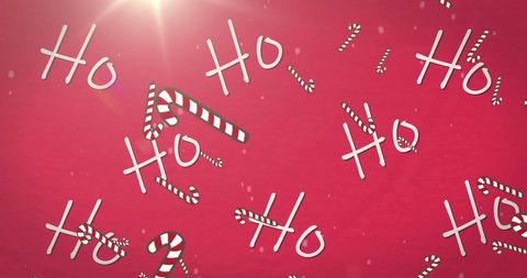 Festive candy canes and yay words on bright red background