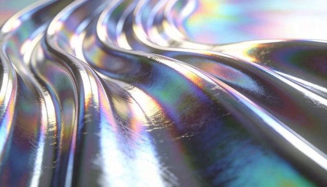 Iridescent Metallic Ridges Shimmering with Rainbow Specular Highlights and Scratches