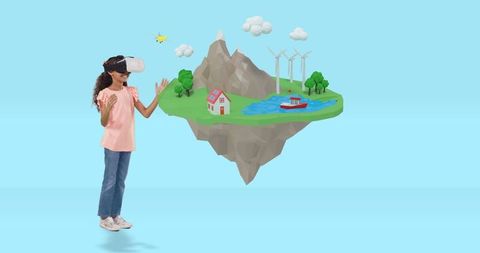 Child using vr headset for interactive learning and exploration