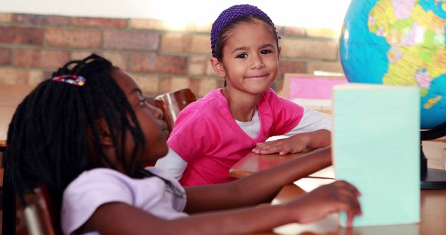 Multiracial Kids Studying in Classroom with Globe - Download Free Stock Images Pikwizard.com