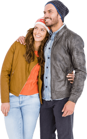 Smiling Couple Embracing on Transparent Background Winter Theme