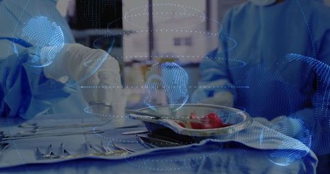 Surgeon arranging instruments with advanced technology hologram