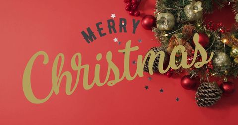 Merry Christmas Text with Festive Holiday Decorations