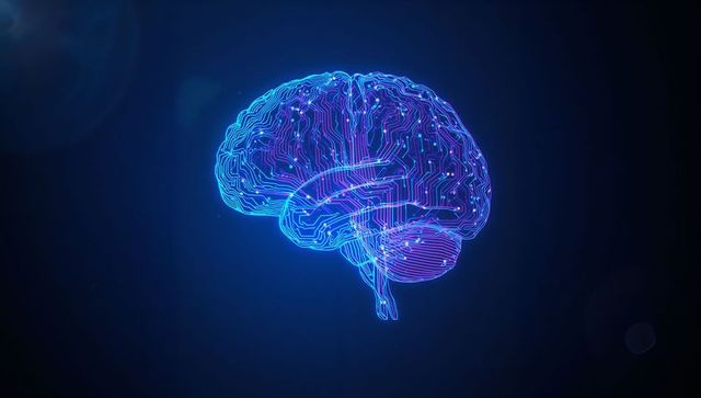 Futuristic Neon Brain in Digital Space