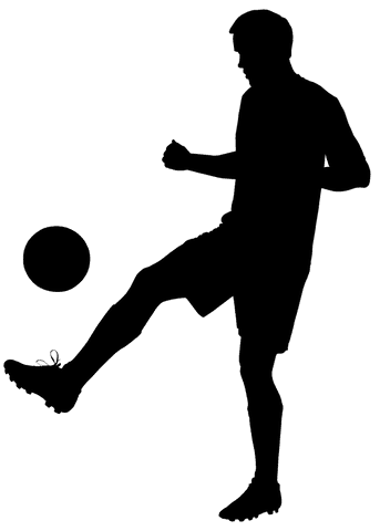 Football silhouette of kicking player on transparent background