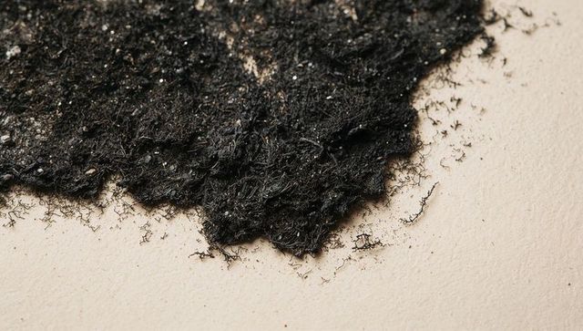 Dark fibrous potting mix spreading on pale beige surface with perlite texture