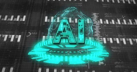 3D AI Symbol with Futuristic Data Visualization