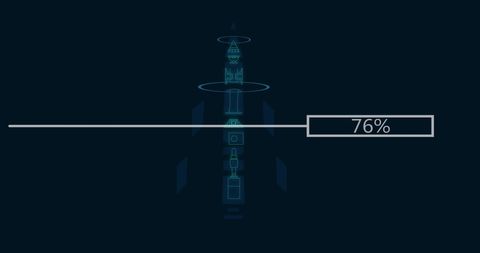 Digital rocket blueprint loading screen interface