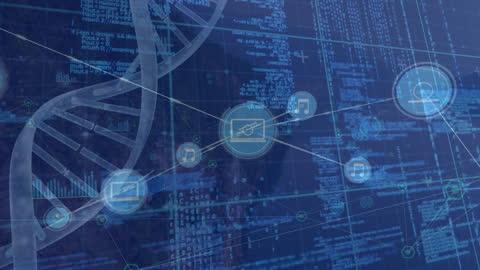 Digital DNA Strand and Network Connections Illustration