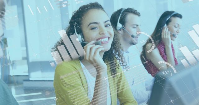 Smiling Customer Service Representatives in Office with Headsets - Download Free Stock Images Pikwizard.com