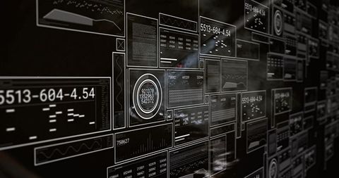 Futuristic digital interface with floating data panels