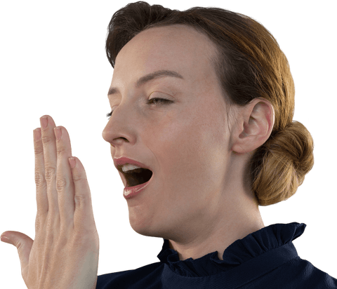 Yawning Caucasian Businesswoman on Transparent Background