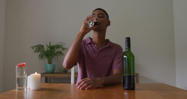 Young Man Drinking Wine at Home - Download Free Stock Images Pikwizard.com