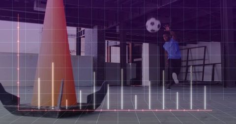Athletic training with futuristic data visualization in urban setting