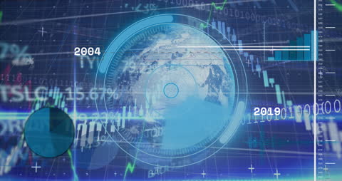 Futuristic Digital Finance Interface with Earth and Data Analysis