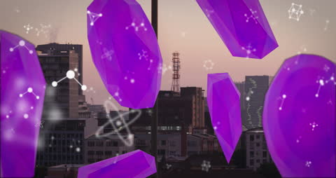 Abstract Animation of Geometric Shapes Over Urban Cityscape