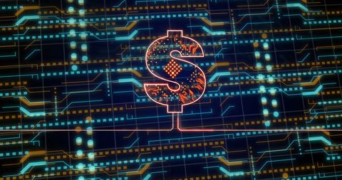 Digital Dollar Sign Over Circuity Background - Download Free Stock Images Pikwizard.com