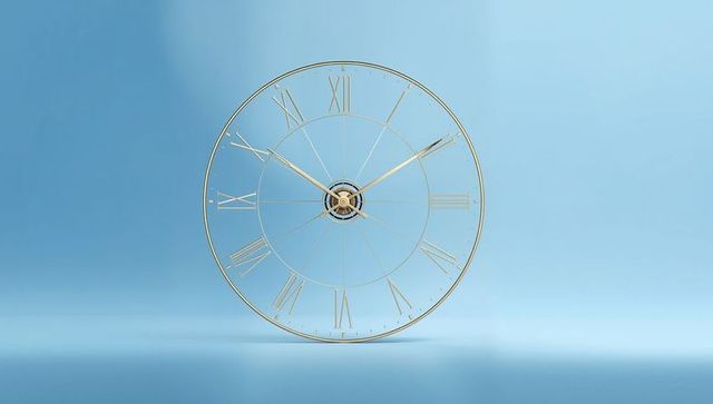 Elegant transparent skeleton clock with gold roman numerals