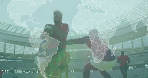 Action-Packed Rugby Match with Global Map Overlay