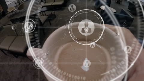 Abstract Tech Interface Overlaying Coffee Scene