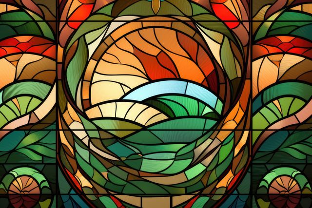 Vibrant Stained Glass with Abstract Landscape Design - Download Free Stock Images Pikwizard.com